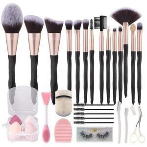 30Pcs Black Makeup Brushes Set Natural Synthetic Eye Shadow and Sponges Tool Set